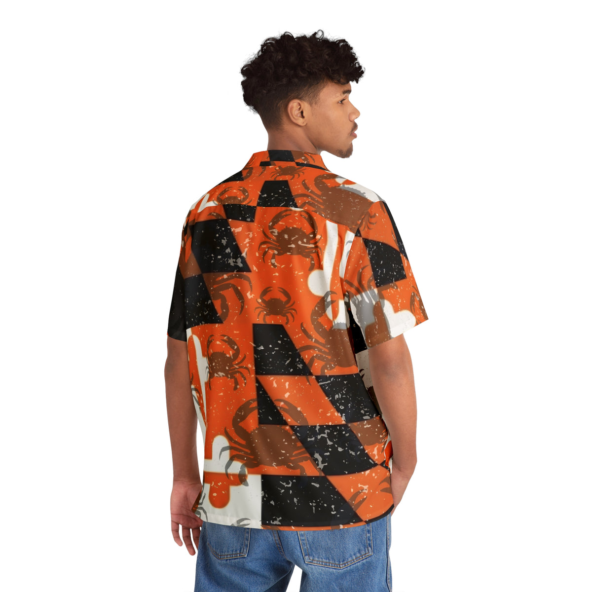 Maryland Flag Orange+White+Black crab patterned Hawaiian shirt