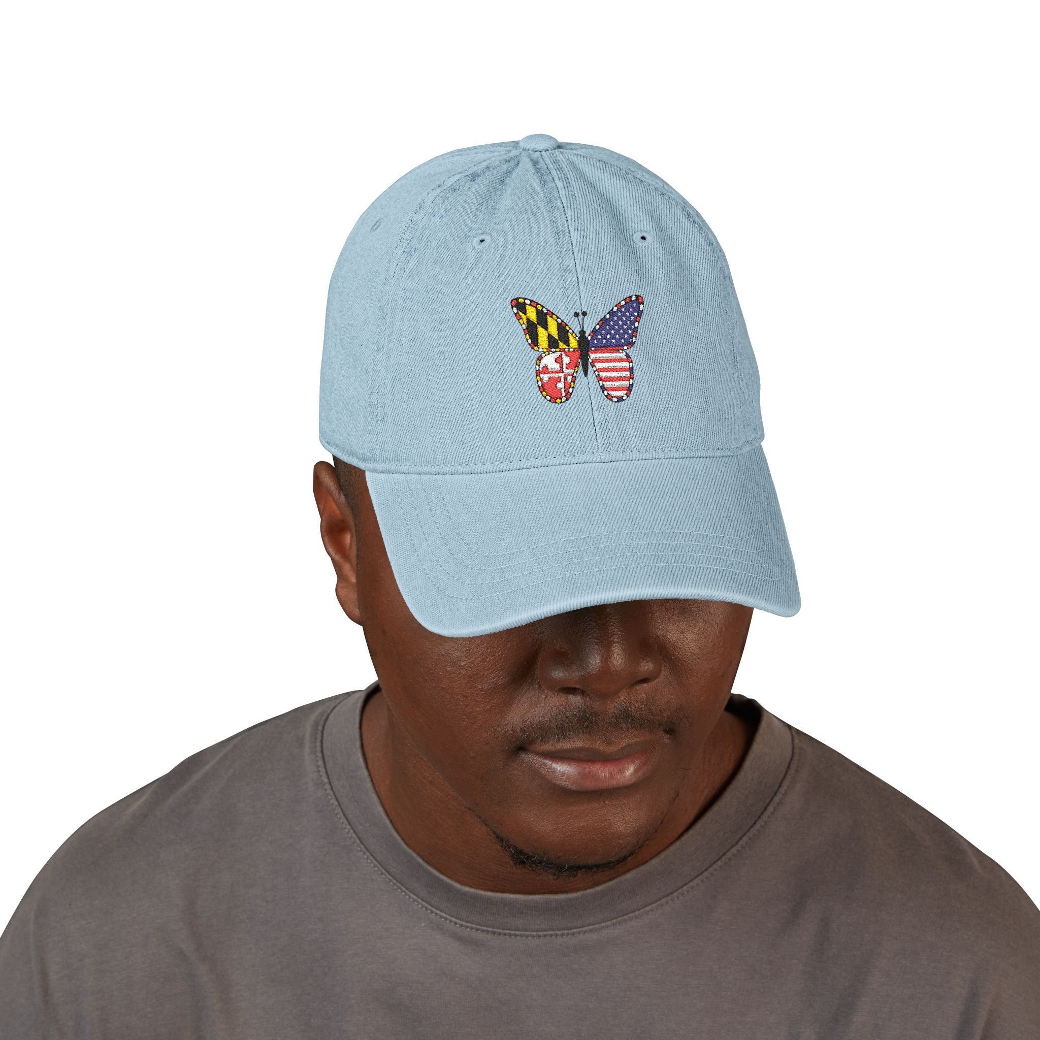 Maryland + American Flag Butterfly Denim Cap