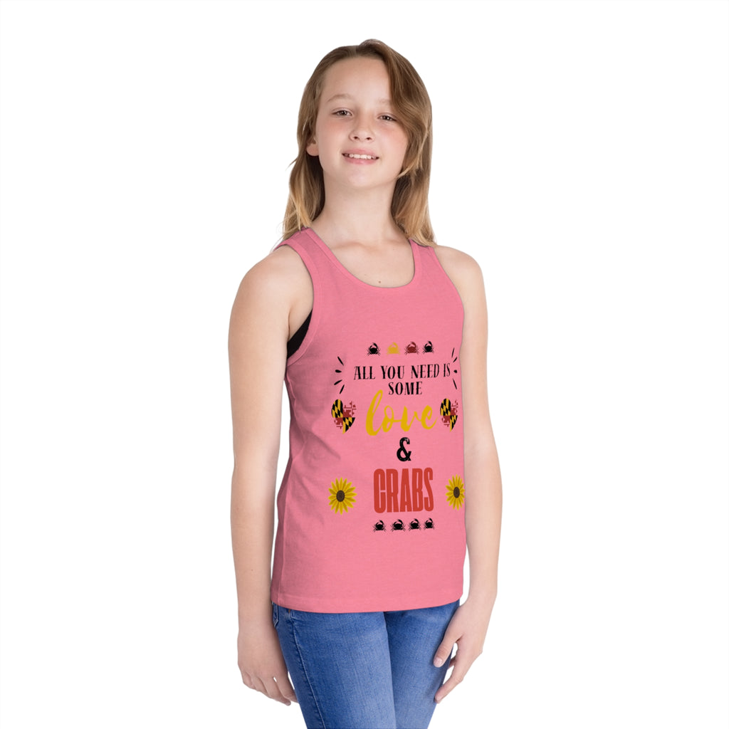 All You Need Is Some Love & Crabs Kids Tank Top | Crab, Sunflower, Maryland Flag Accents