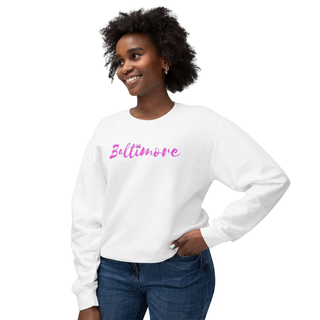 Pink Baltimore Script Crewneck