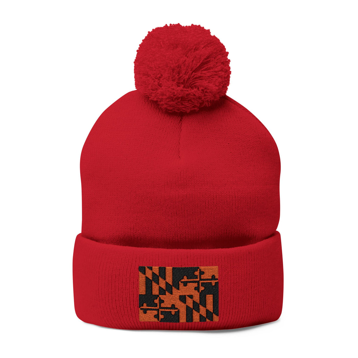 Orange + Black Knit MD flag Pom Beanie