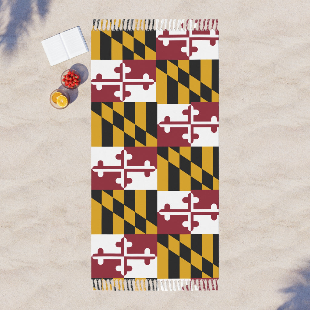 Maryland Flag Beach Throw Towel | Boho Striped Fringe Beach Cloth