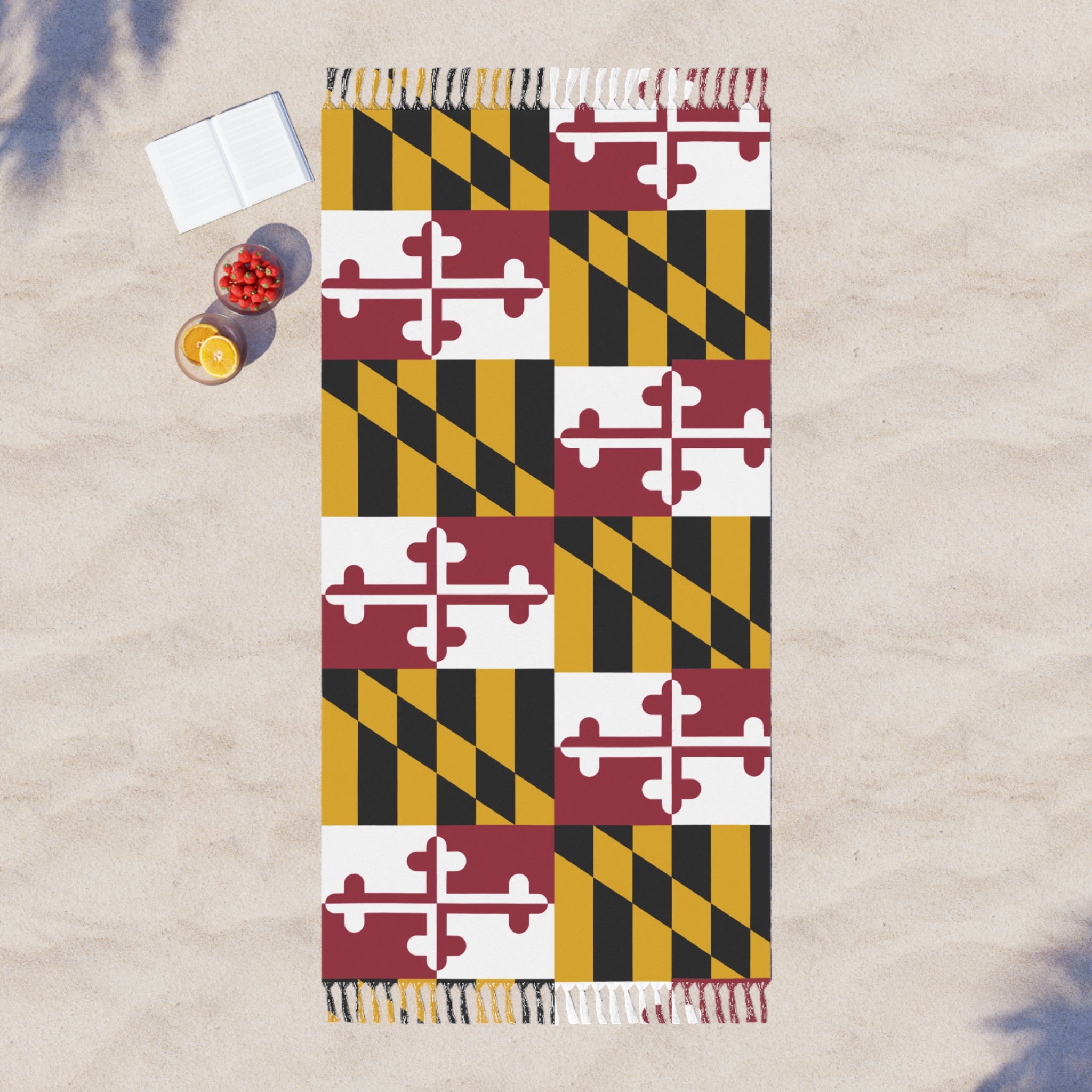 Maryland Flag Beach Throw Towel | Boho Striped Fringe Beach Cloth