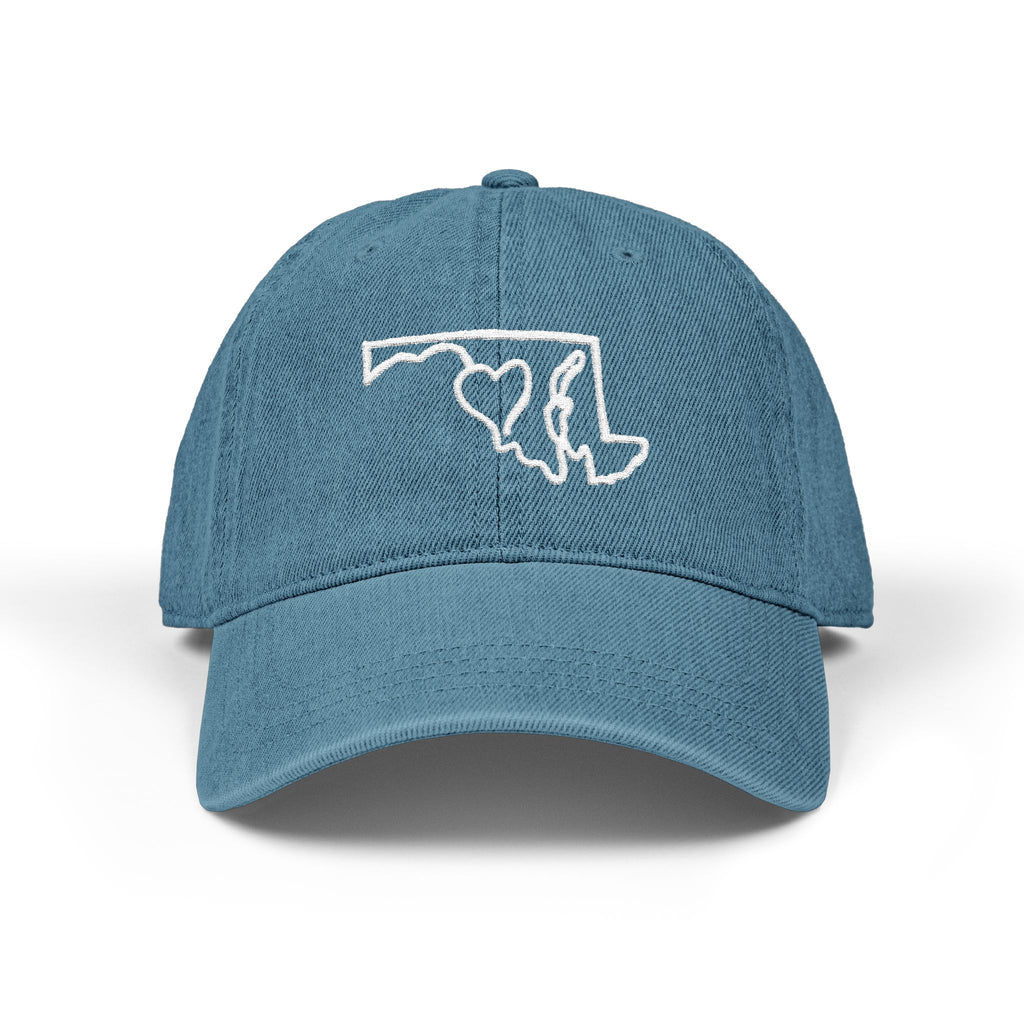 State of Maryland Outline With Heart Denim Cap