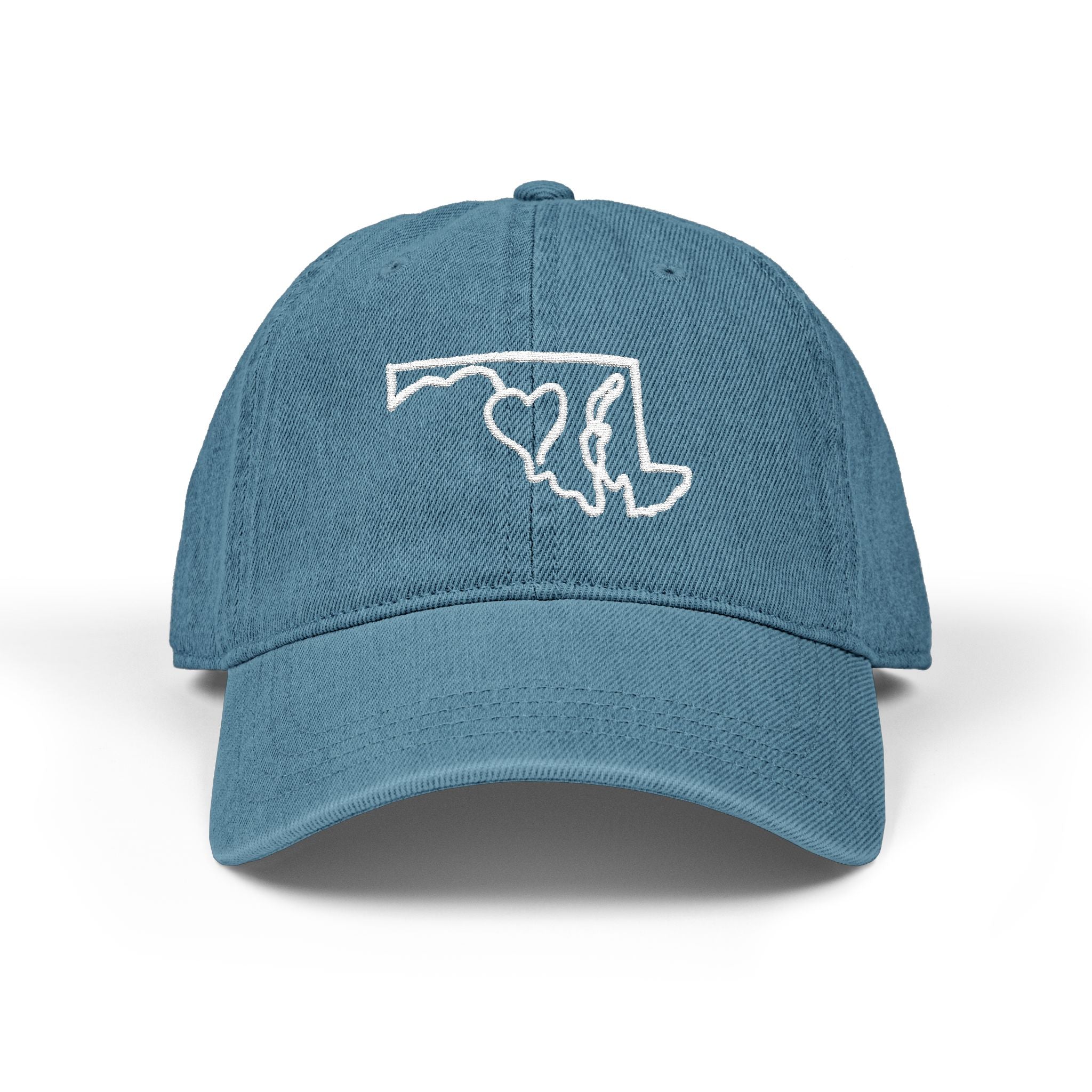 State of Maryland Outline With Heart Denim Cap