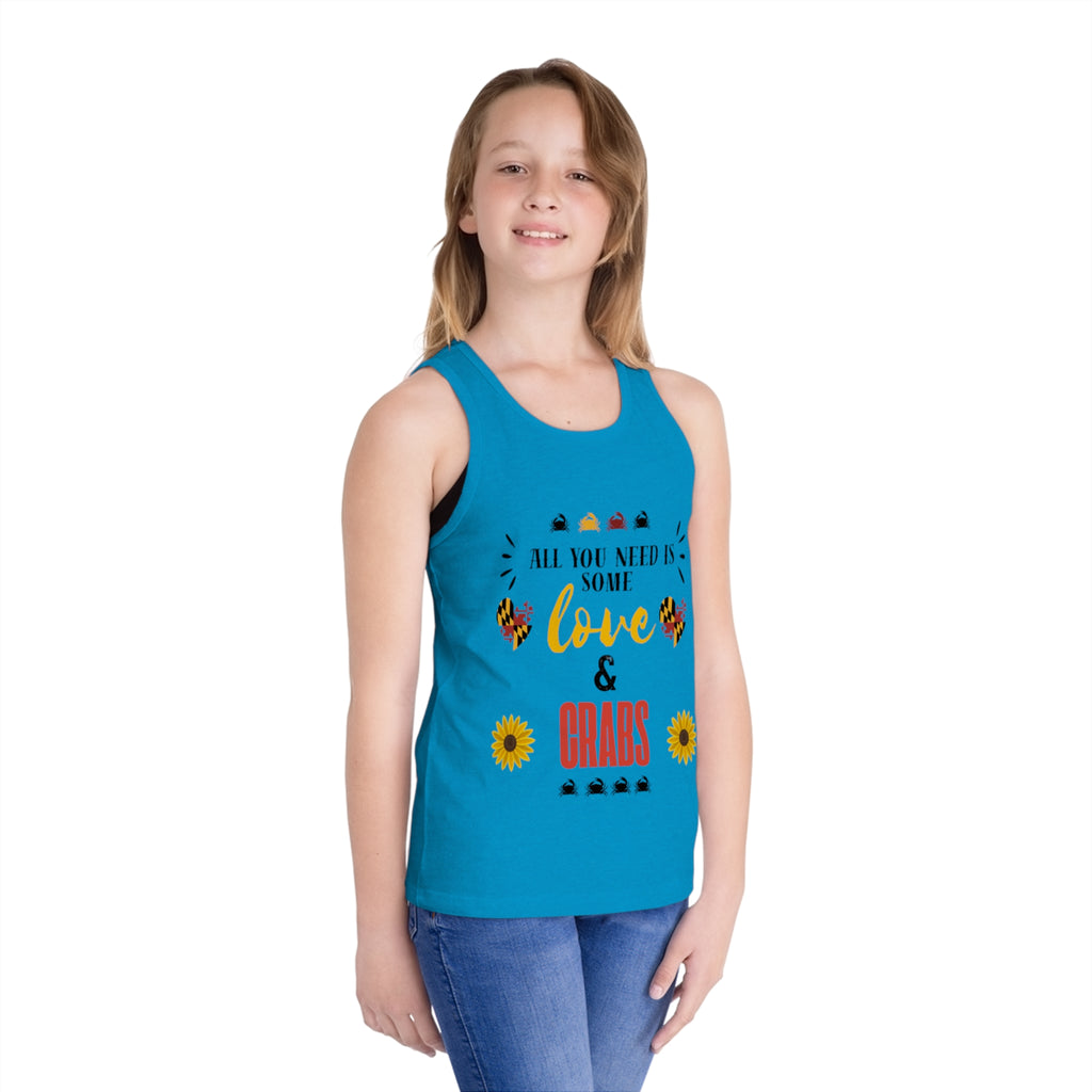 All You Need Is Some Love & Crabs Kids Tank Top | Crab, Sunflower, Maryland Flag Accents