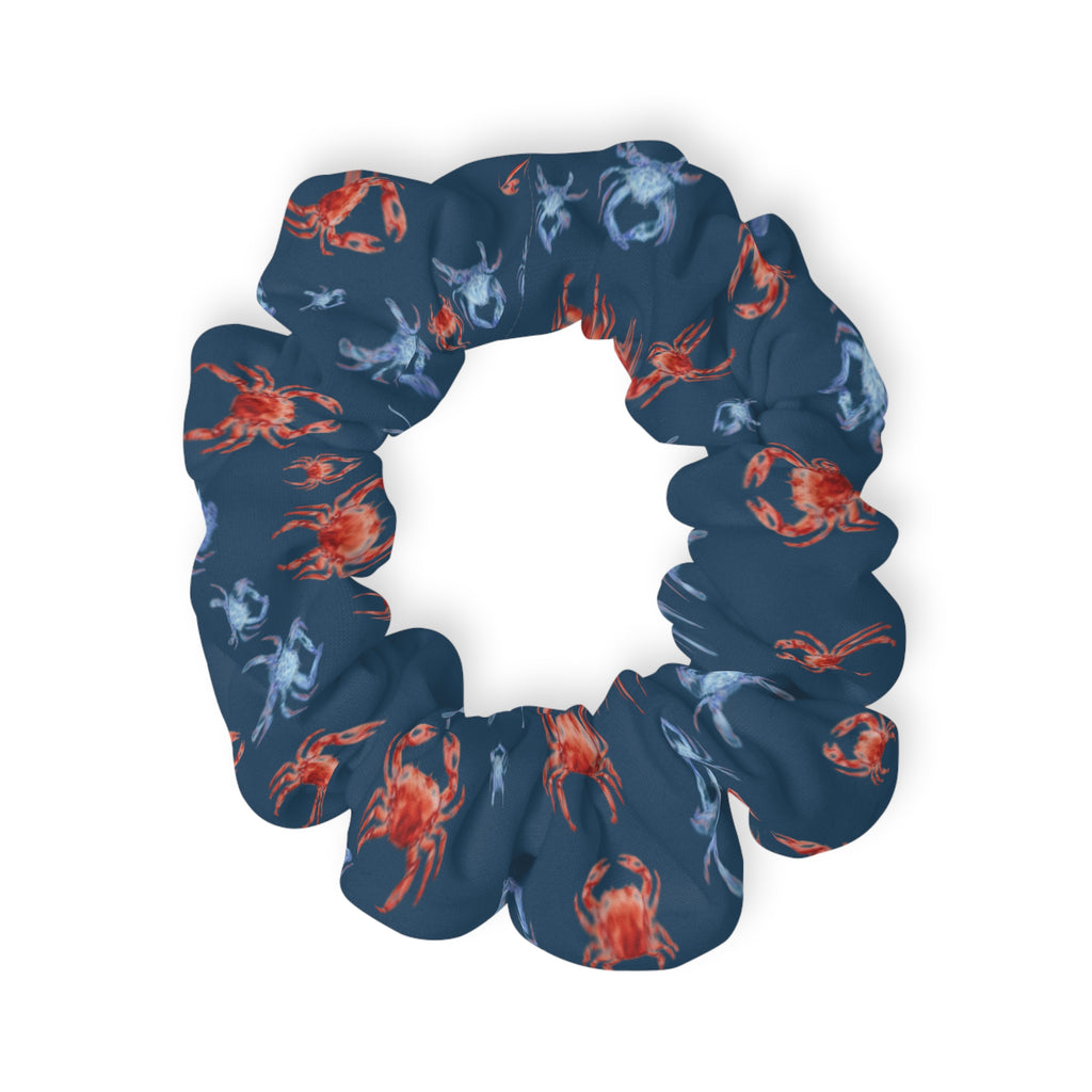 Crab Print Scrunchie — Red & Blue Coastal Hair Accessory