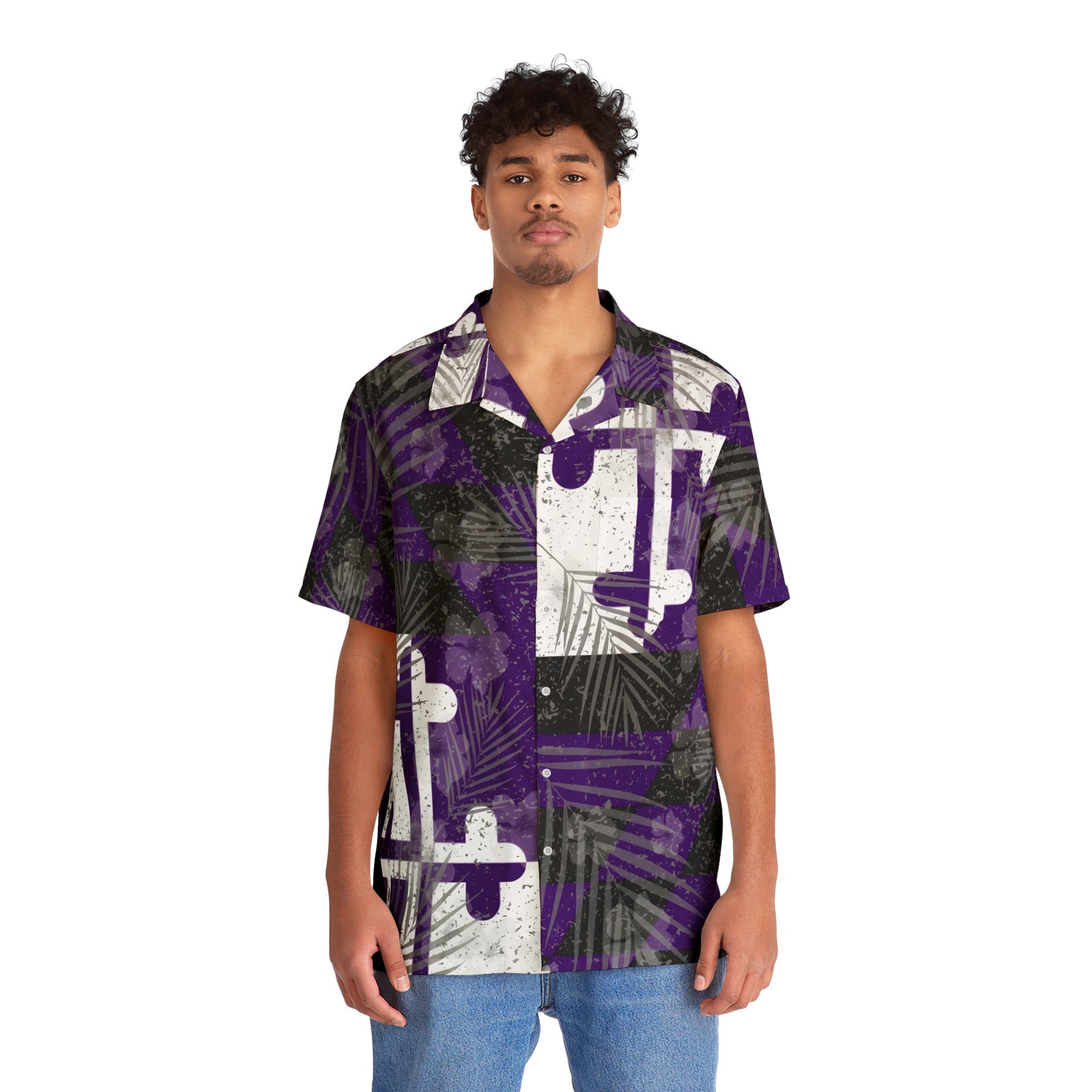 Purple + White + Black Maryland Flag Hawaiian shirt