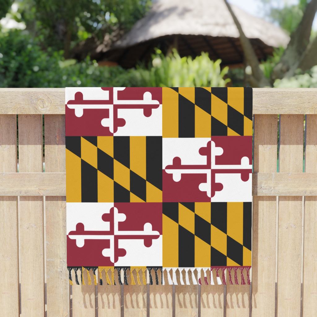Maryland Flag Beach Throw Towel | Boho Striped Fringe Beach Cloth