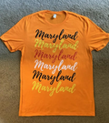 Maryland Script Stack T-Shirt | State Pride, Black Red Yellow White