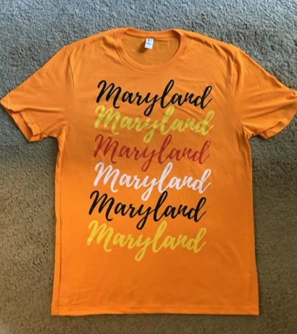 Maryland Script Stack T-Shirt | State Pride, Black Red Yellow White